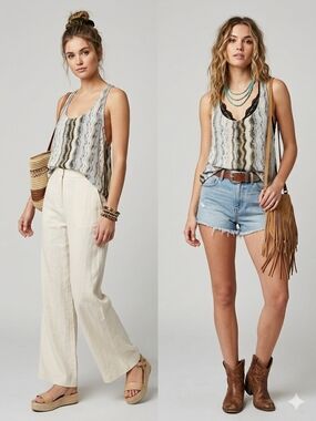 Ella Moss Abstract Chevron Open Back Racerback Tank Top